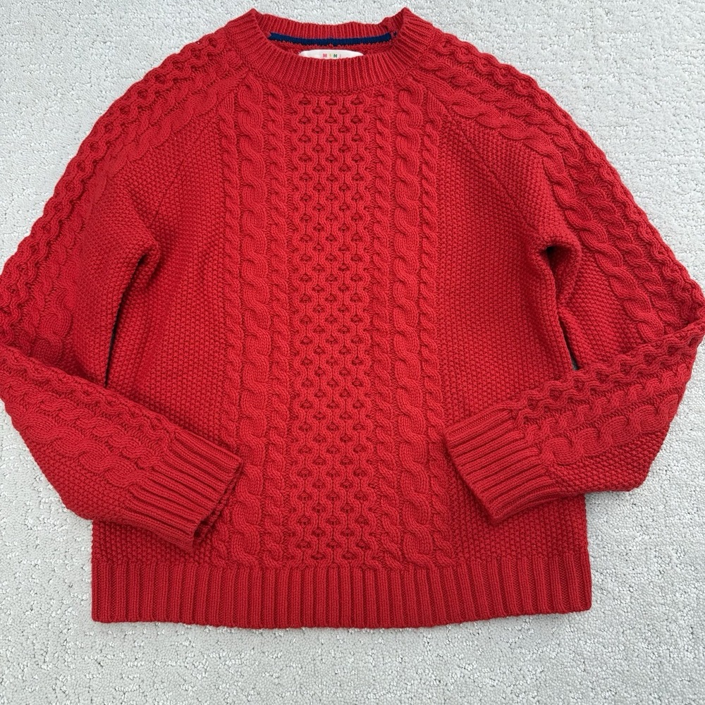 Mini Boden Heritage Cable Crewneck Sweater Kids 8–9Y Red Holiday Valentine Party